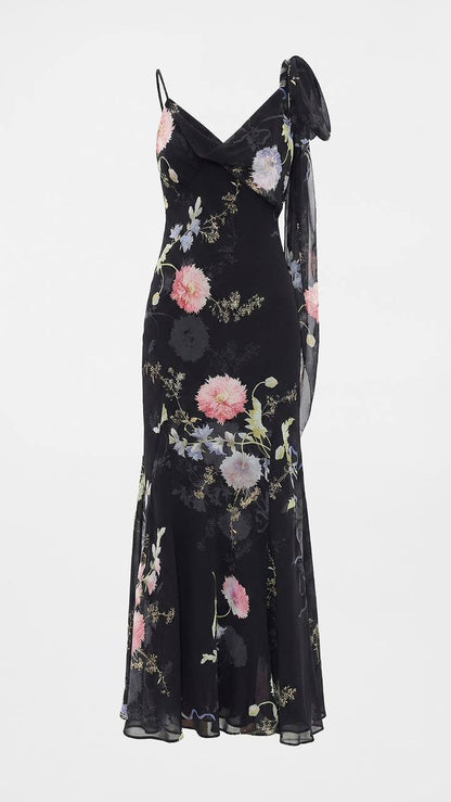 Black Floral Georgette Maxi Dress