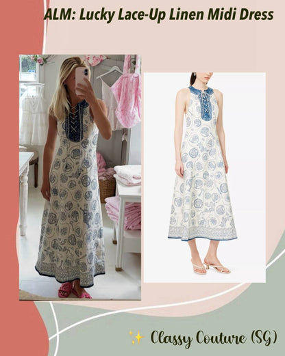 ALM Lucky Lace-Up Linen Midi Dress