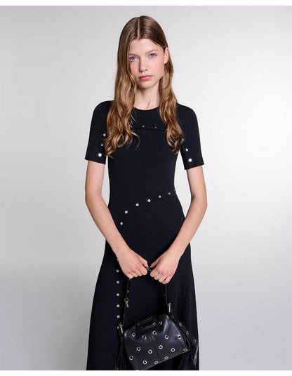 MJ Clover Embellished Short-Sleeve Midi Dress