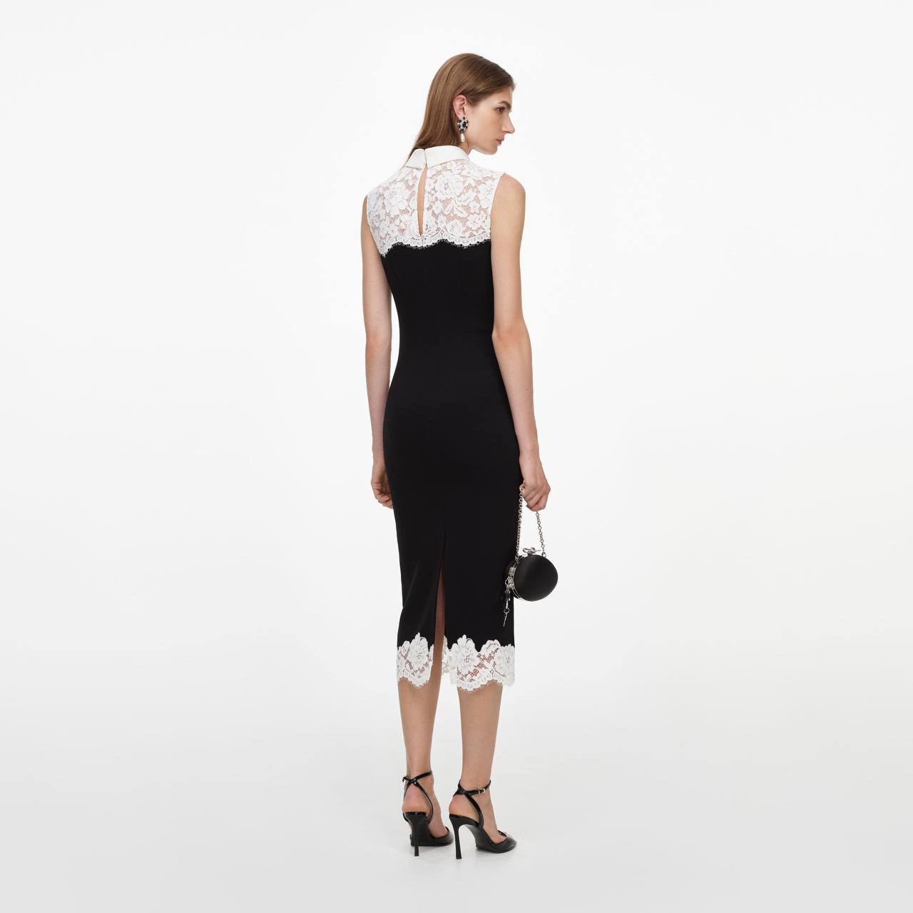 SP Black Contrast-Lace Bodice Midi Dress