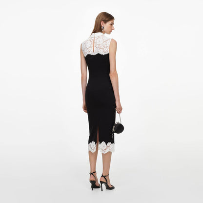 SP Black Contrast-Lace Bodice Midi Dress