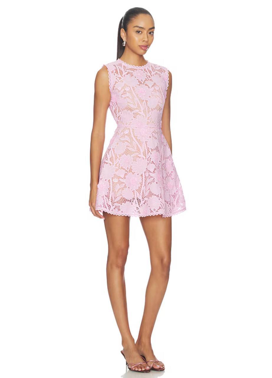 SP Pink Embroidered Floral Lace Mini Dress