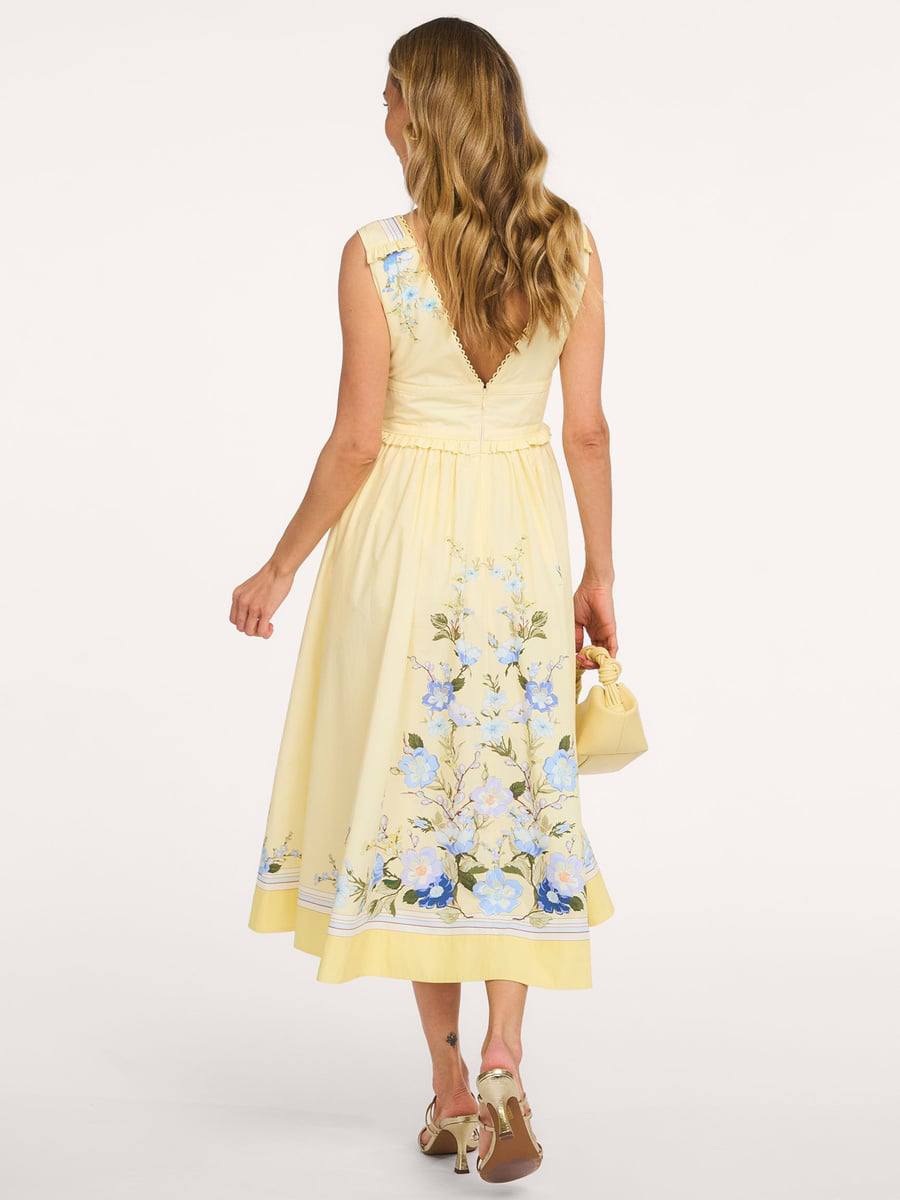 SP Yellow Bow V-neck Dress in Cotton