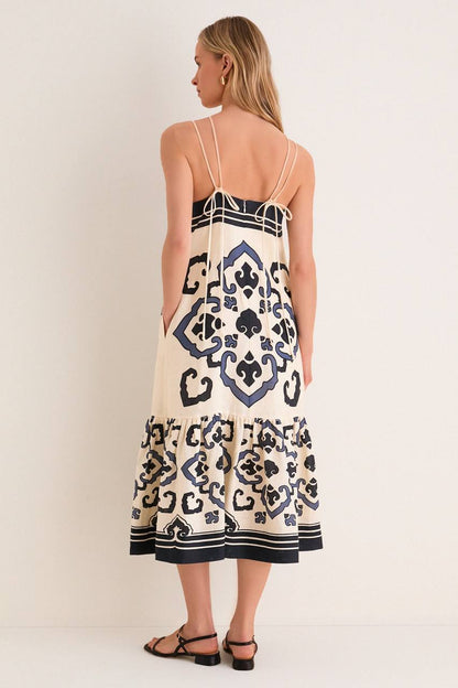 SE Blaise Linen Print Spaghetti Strap Dress