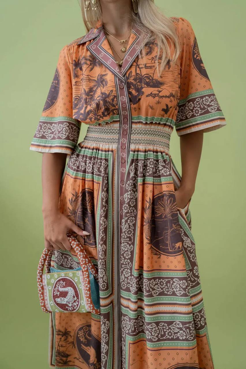 ALM Alberta Smocked Maxi Shirtdress