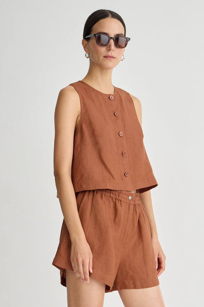 AA: Godet Linen Tank | Mar Shorts in Harissa