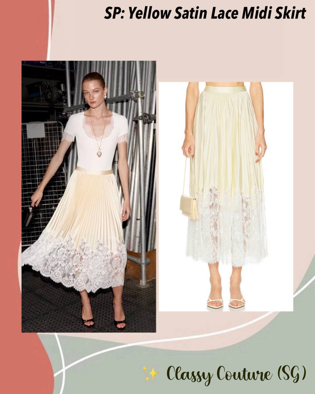 SP Yellow Satin Lace Midi Skirt