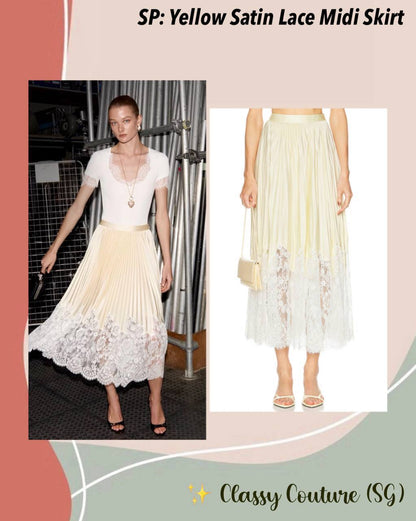 SP Yellow Satin Lace Midi Skirt