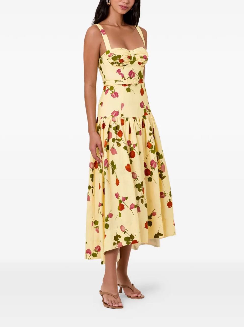 NC Drenica Floral Drop-Waist Linen-Blend Midi Dress
