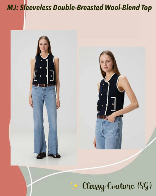MJ Sleeveless Double-Breasted Wool-Blend Top