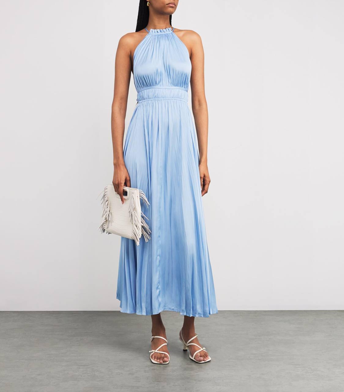 MJ Pleated Halter Neck Midi Dress