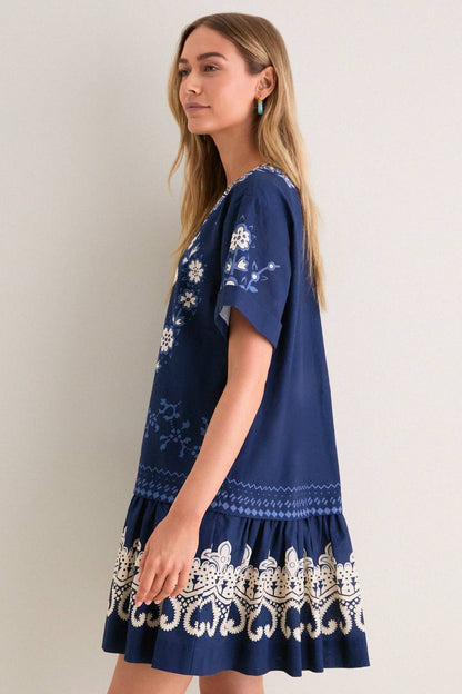 SE Navy Emelina Print Short Sleeve Mini Dress
