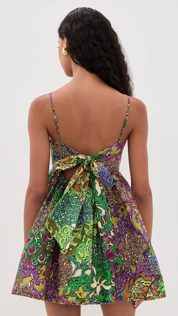 ALM020 Floral Patchwork Party Cotton-silk Babydoll Mini Dress