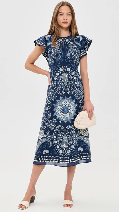 SE Navy Emelina Print Midi Dress
