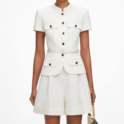SP Cream Linen Blend Peplum Playsuit