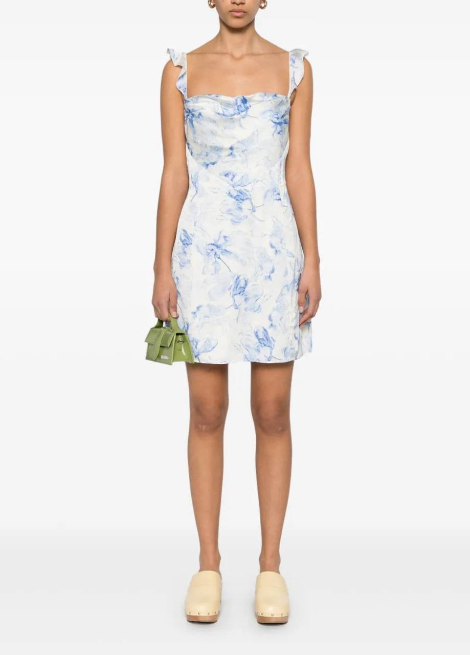 SALE! MJ Romantiblue Short Patterned Floral Drape Viscose Mini Dress