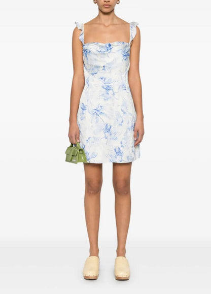 SALE! MJ Romantiblue Short Patterned Floral Drape Viscose Mini Dress