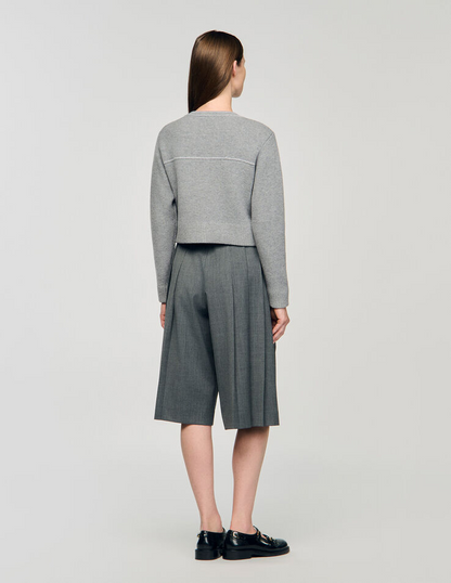 SD Grey Wool-Blend Cardigan With Contrast Stitching