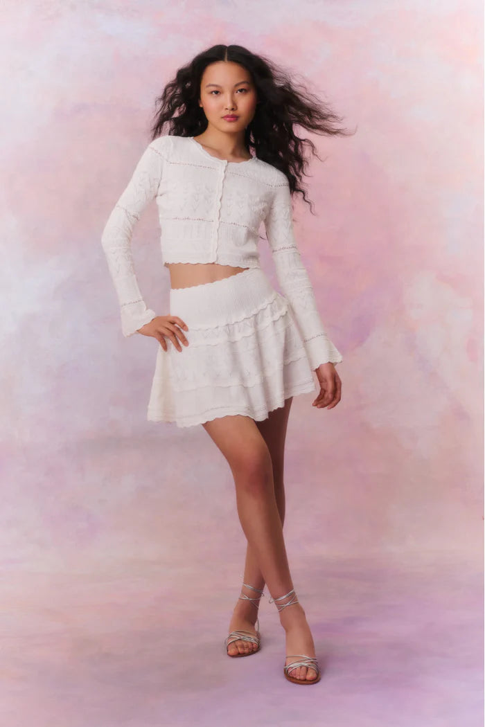 LSF Media Pointelle Scallop Cardigan | Colella Knitted Mini Skirt | Set