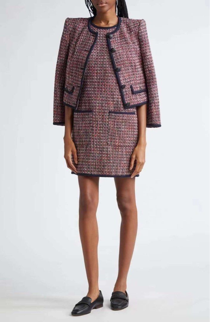 VB Ceres Metallic Tweed Jacket | Ravenna Sleeveless Mini Dress | Set in Red Blaze / Navy Multi