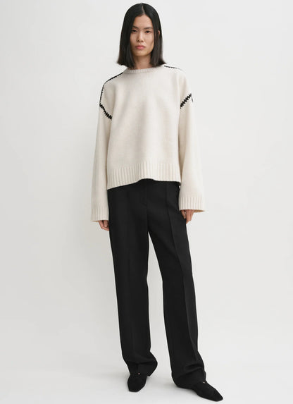 Tot Embroidered Wool Cashmere Knit Sweater