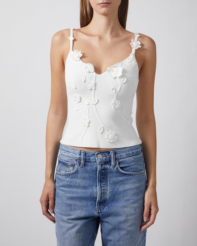 CG Emiliana Viscose-blend Knit 3D Floral-Appliqué Top