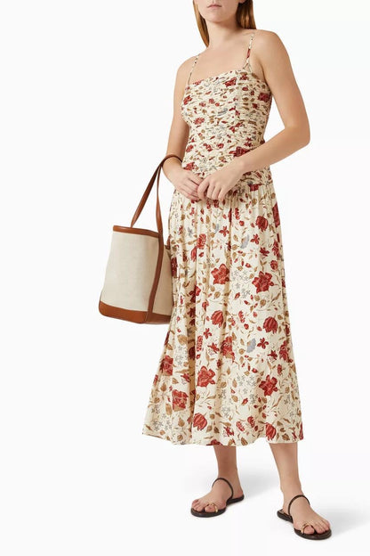 Ref Azure Cotton-viscose Shirred Drop Waist Midi Dress