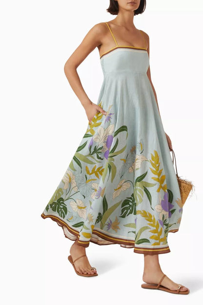 ALM Alfie Linen Sleeveless Sundress Midi Dress