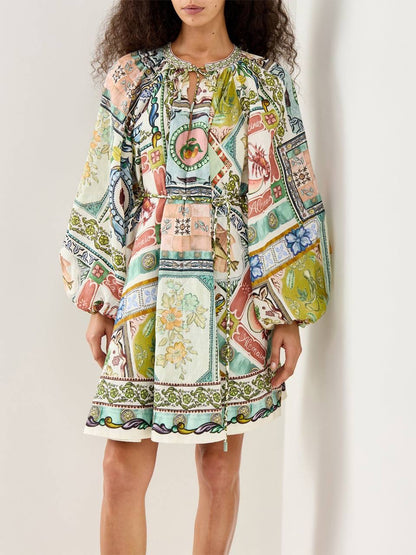 ALM Tommasina Ramie Tie Mini Dress Shirtdress