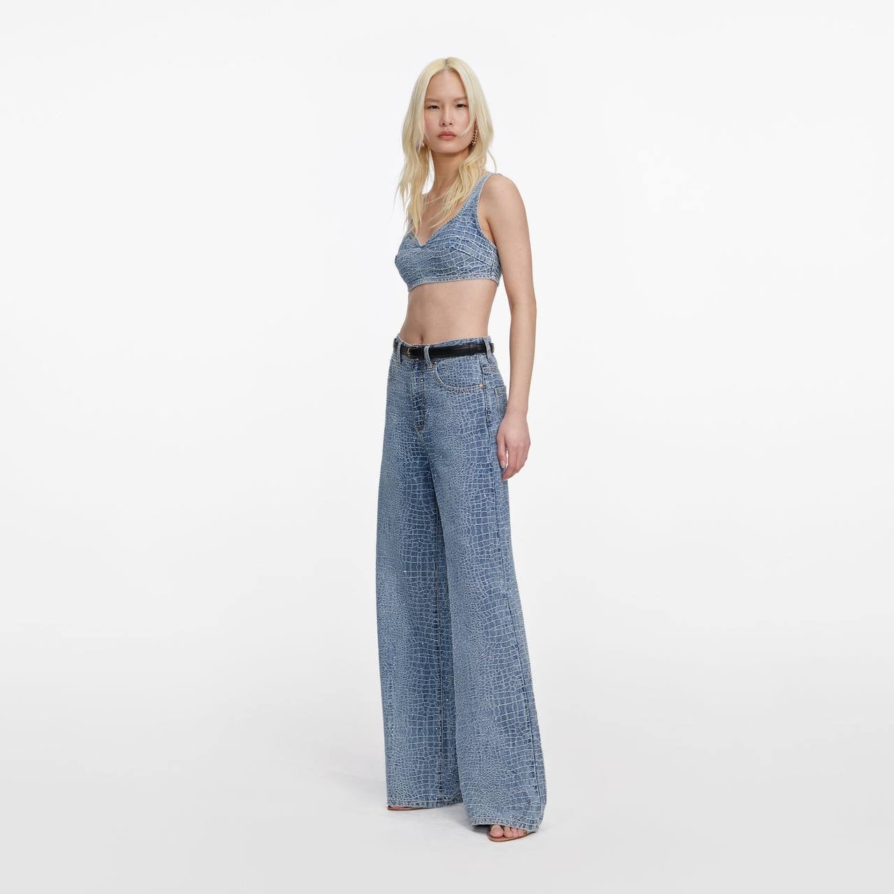 SP Rhinestone Croc Effect Wide Leg Jeans (belt not included)