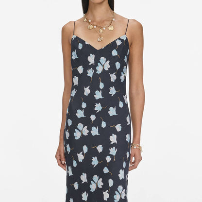 SP Navy Floral Rhinestone Strappy Midi & Maxi Dress