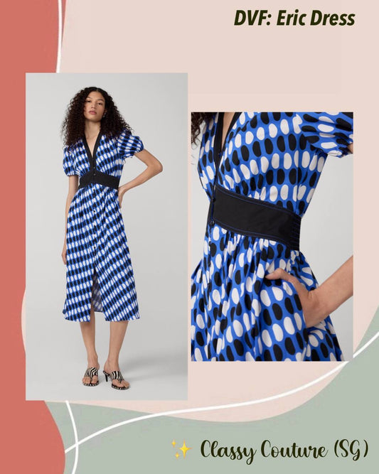 DVF Eric Stretch-Cotton Puff Sleeve Midi Dress