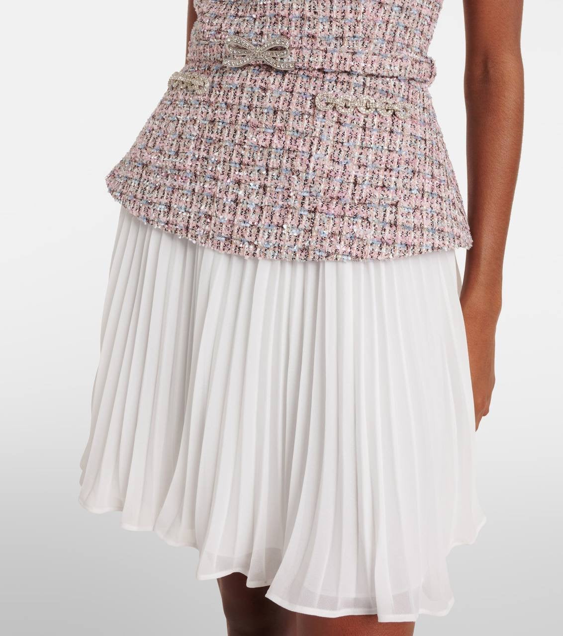 SP Pink Boucle Chiffon Collared Mini Dress | Bow Belted Midi Dress