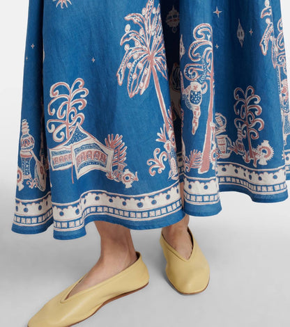 ALM Acacia Printed Linen Midi Dress Sundress