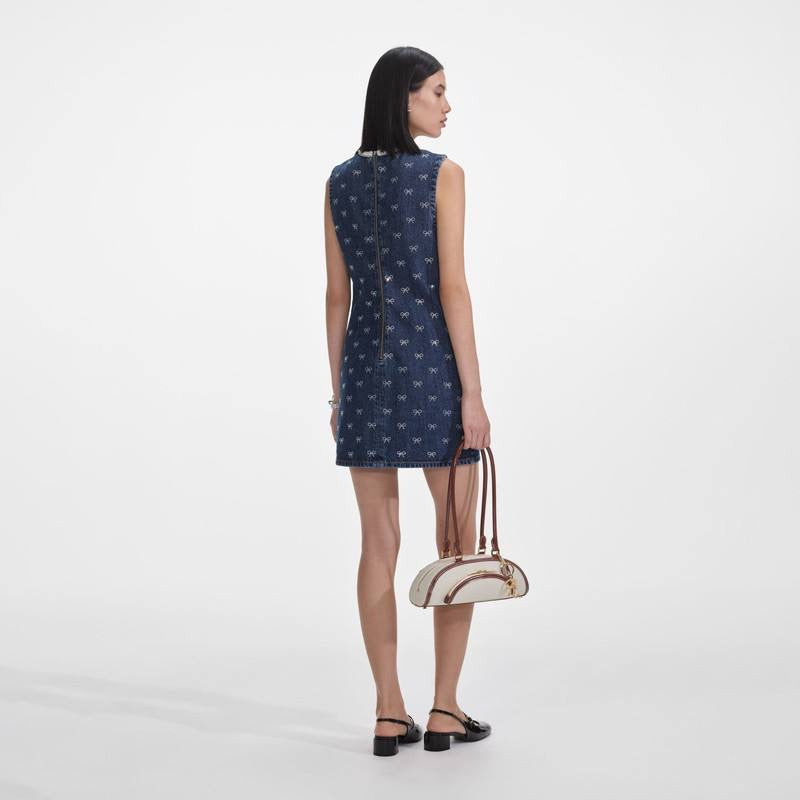 SP Denim Diamante Bow Sequin Keyhole Shift Mini Dress