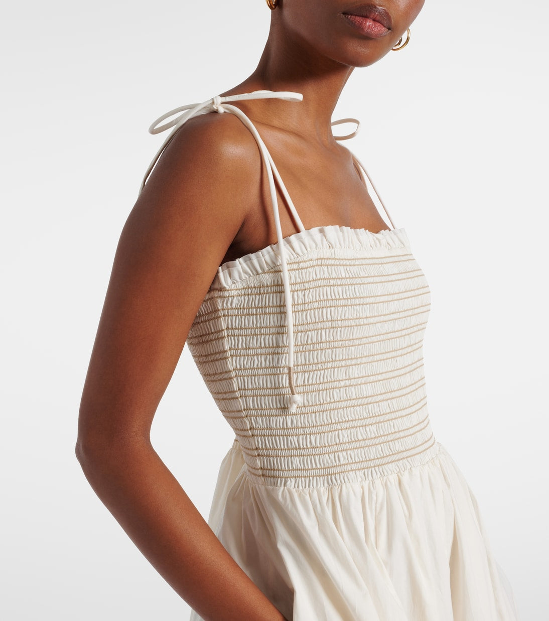 VB Kaela Smocked Cotton Tie Strap Midi Dress
