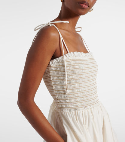 VB Kaela Smocked Cotton Tie Strap Midi Dress