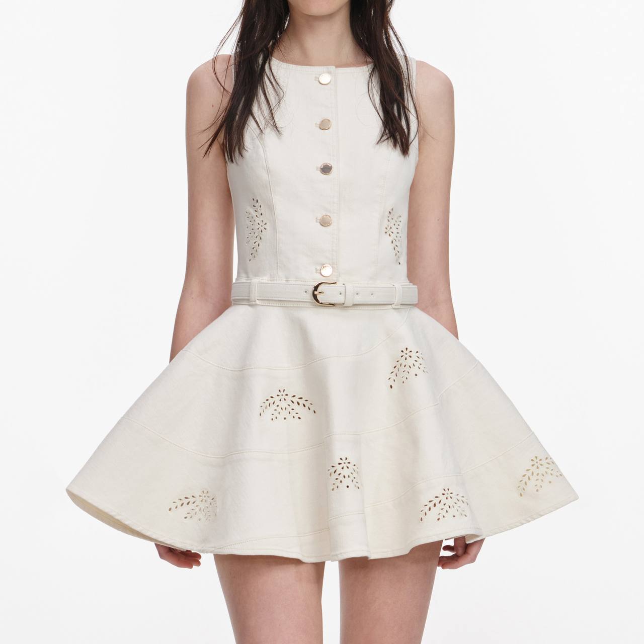 SP Cream Broderie Denim Sleeveless Mini Dress
