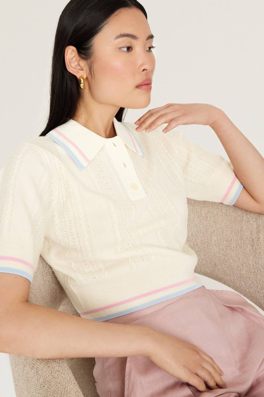 SD Loire Polo Stripe-detail Wool-Cashmere Knit Cropped Sweater Top
