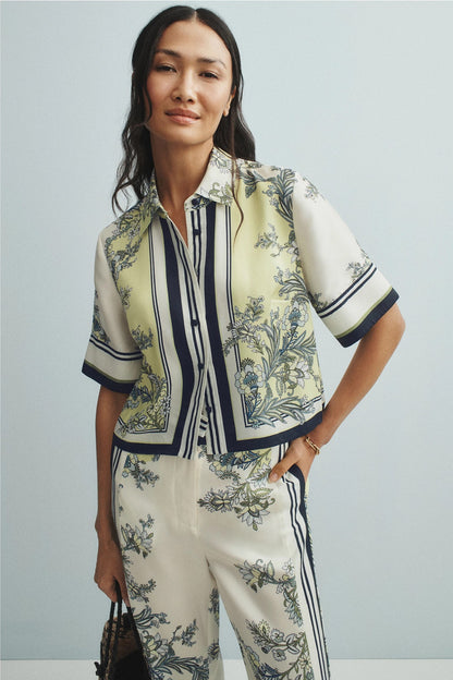 VB Spruce Button Down Silky Twill Cropped Shirt