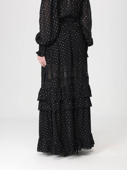 SP Black And Gold Chiffon Off Shoulder Top | Tiered Maxi Skirt | Set