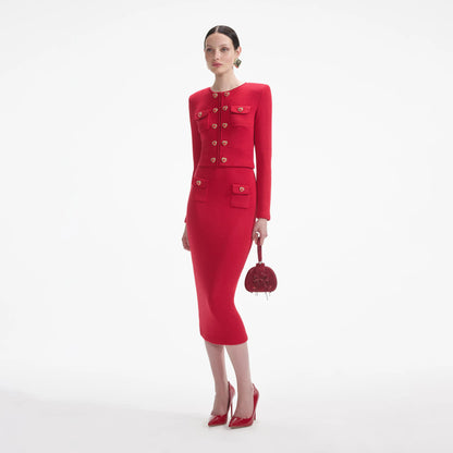 SP Red Knit Heart Buttoned Cardigan | Mini & Midi Skirt