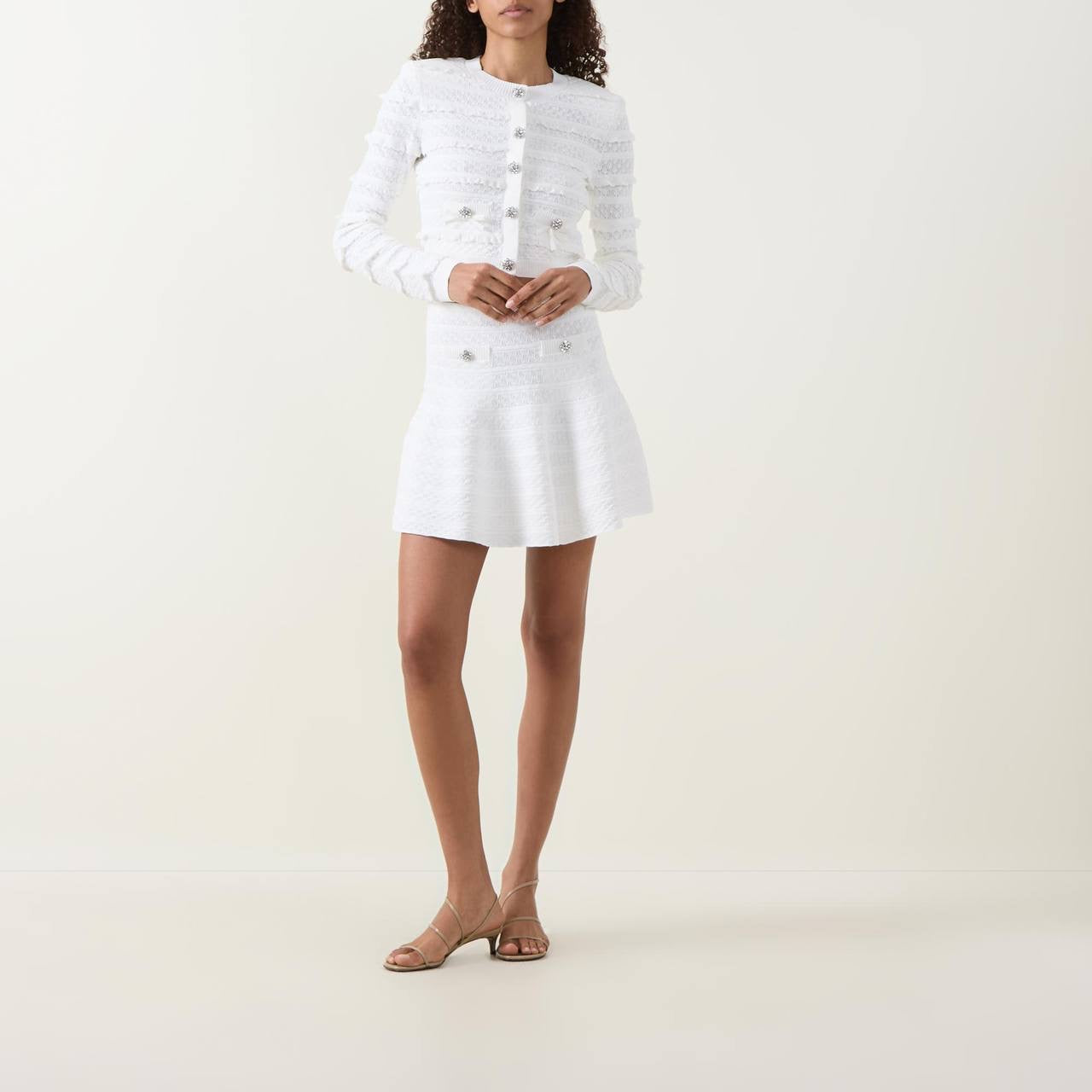 SP White Pointelle Knit Cardigan | Mini Skirt | Set