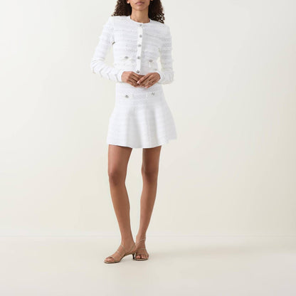 SP White Pointelle Knit Cardigan | Mini Skirt | Set