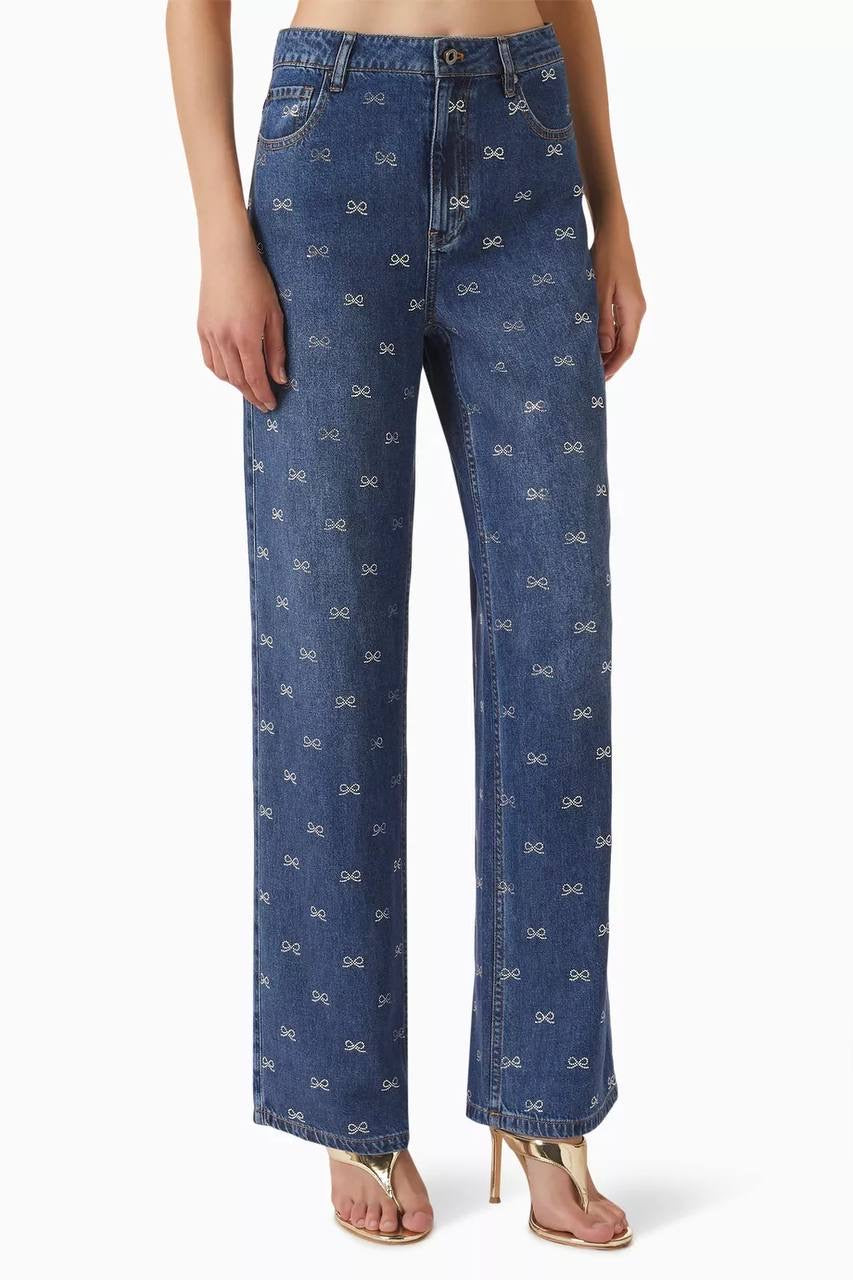 SP Lightweight Diamante Bow-embellished Denim Jeans in Classic Blue Wash