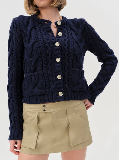 FLL Emily Cable Knit Viscose-wool-cashmere blend Cardigan