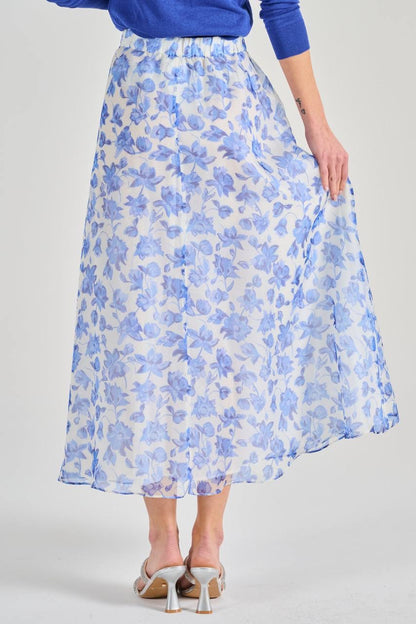 MM Cornflower Silk Midi Skirt