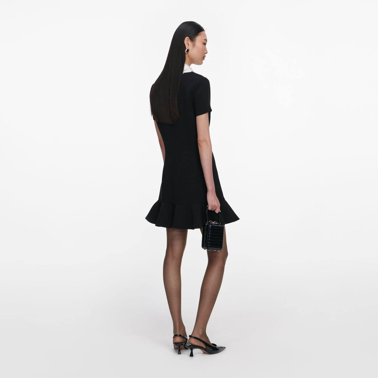 SP Black Crepe Lace Bib Mini Dress