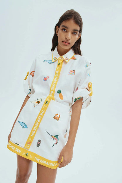 ALM Blue Marlin Embroidered Shirt | Mini Skirt | Set