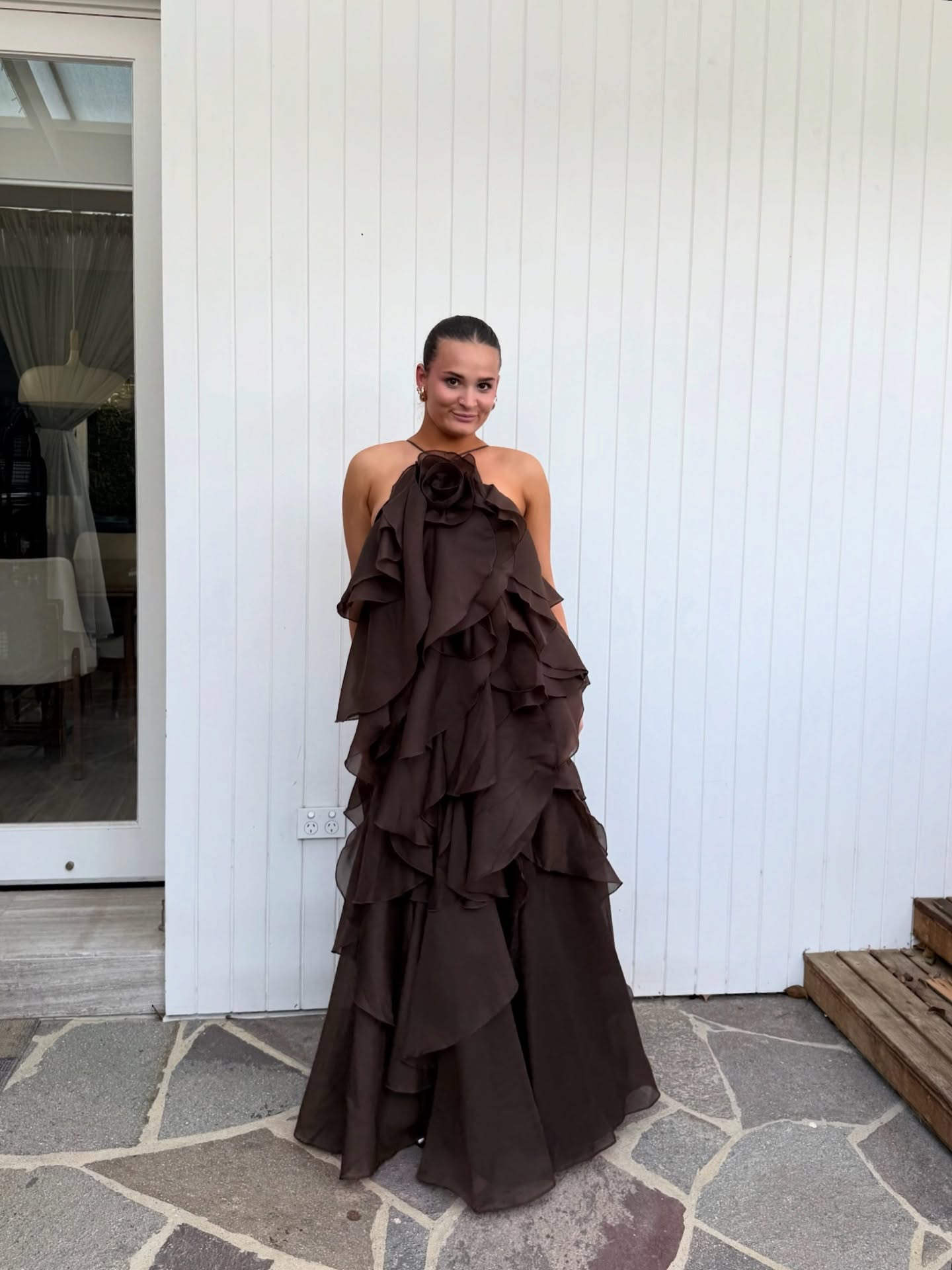 4 Colors! AJ Pandorea Halter Layered Maxi Dress Gown
